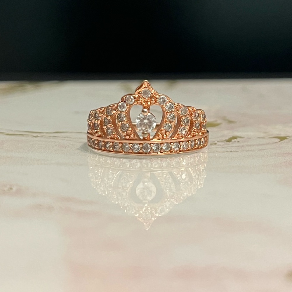 Rose Gold Plated 925 Silver Crown / Tiara Princess Ring Size 8